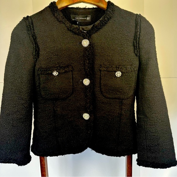 Zara Jackets & Coats Zara Black Tweed Jacket With Crystal Buttons